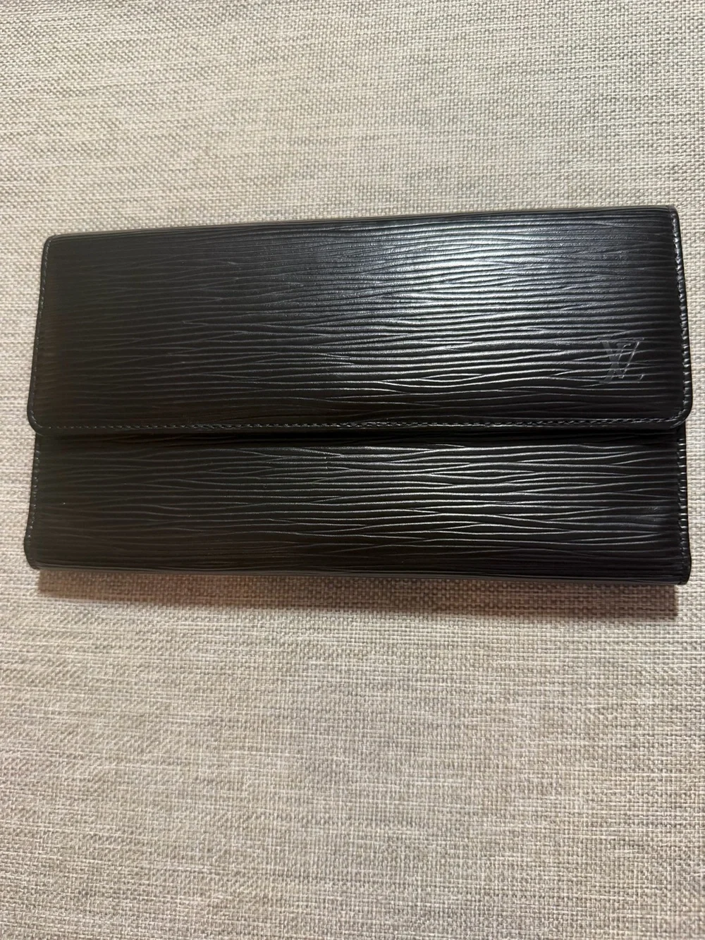 Louis Vuitton Black Epi Leather Long Wallet with Flap